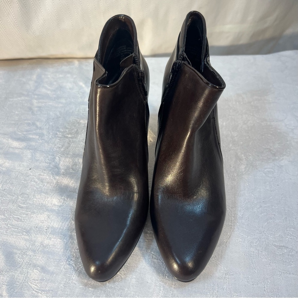 Bandolino Derina Brown Leather 3” Heels Side Zipper Booties 6 M